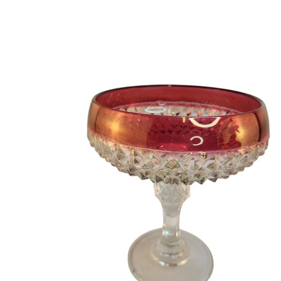 Vintage, Red Ruby Flash, Indiana Glass, Diamond Point, Compote with Lid, - Picture 5 of 12